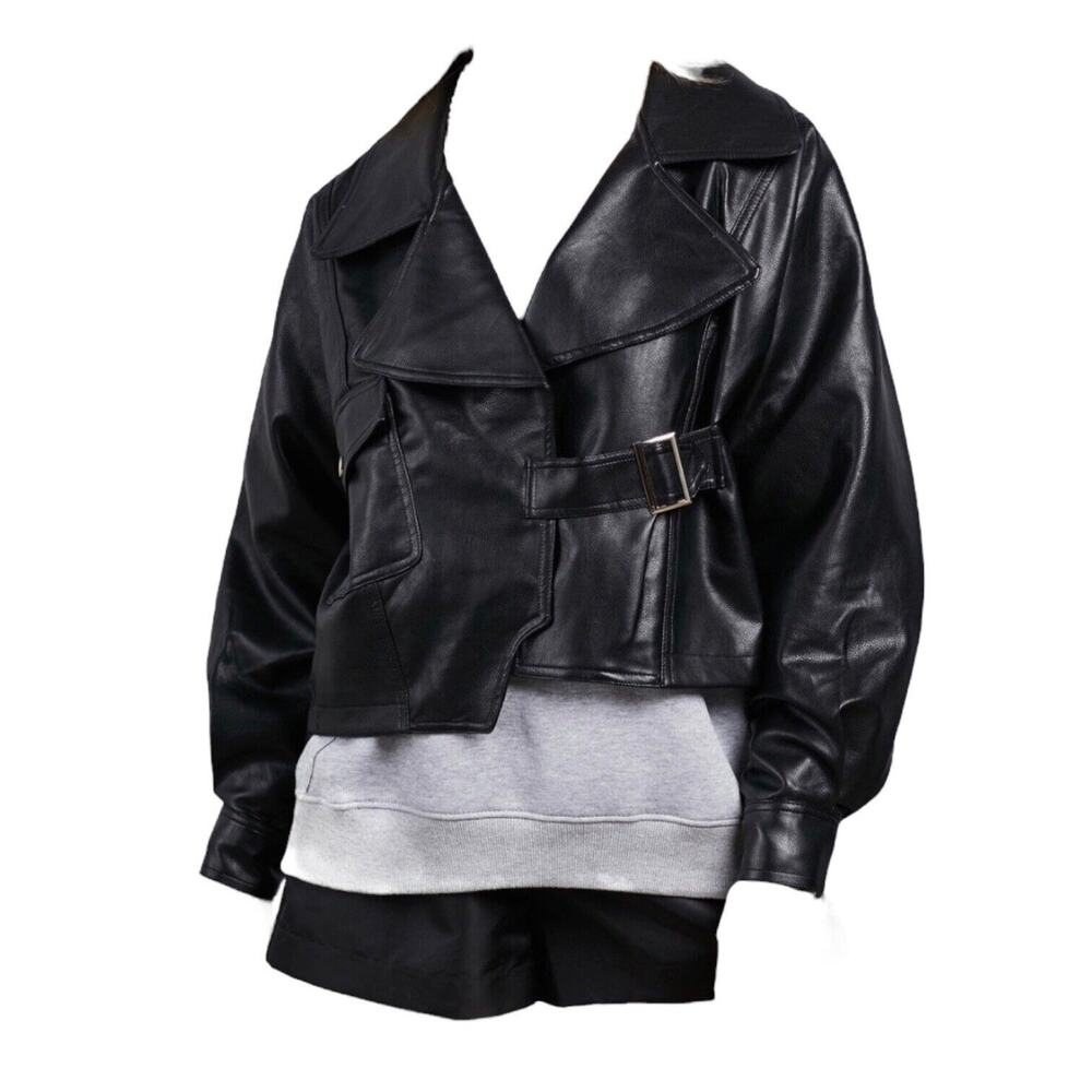 D&M Slouchy Moto Jacket Women Size Small OVERSIZED fits up to a 1X Vegan Leather